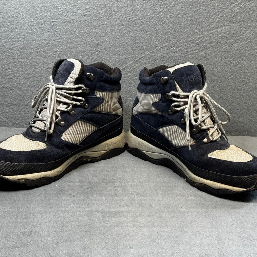 LL Bean Mens Primaloft Snow Boots Navy Blue Leather Winter 12 Wide ND71 06